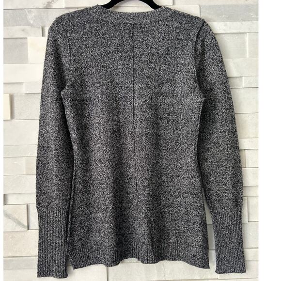 AQUA BLOOMINGDALE'S 100% Cashmere Black Beige Melange Knit Crew Neck Pullover S - Picture 2 of 5